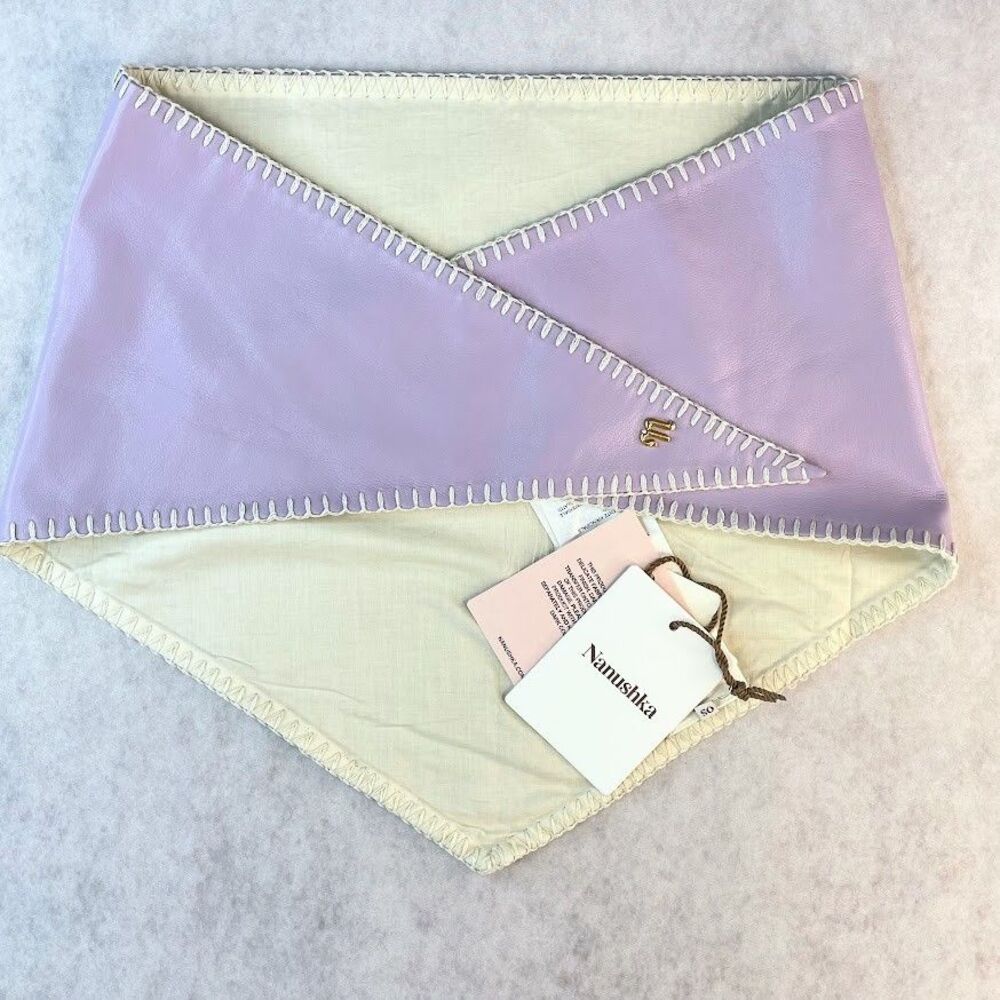 Nanushka Aditi Triangle Scarf Faux Leather Reversible Stitched Lilac Purple NEW!